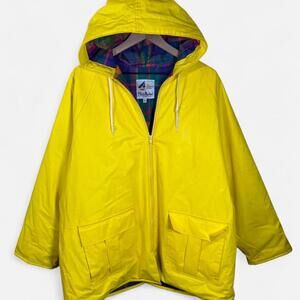 Misty Harbor Hooded Rain Slicker Jacket Unisex Yellow 3X Flannel Lined Vtg 90s